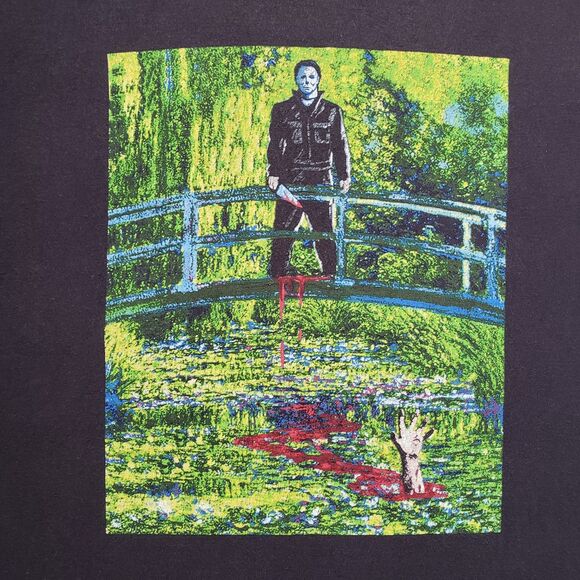 Halloween Michael Myers Monet Parody Size 2XL Mens Faded Black Horror T-Shirt - Picture 2 of 6